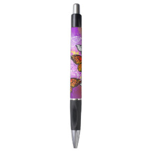 Stylo Papillons Monarque sur Arrière - plan pourpre