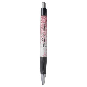 Stylo Parties scintillant Marbre blanc rose