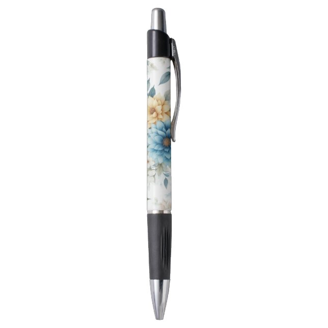 Stylo Pastel Floral Bleu Jaune Accueil Écriture au burea (Bas (Vertical))