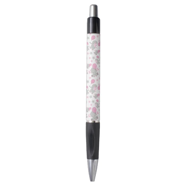 Stylo Pattern of Elephants, Cute Elephants - Pink Gray (Devant (Vertical))