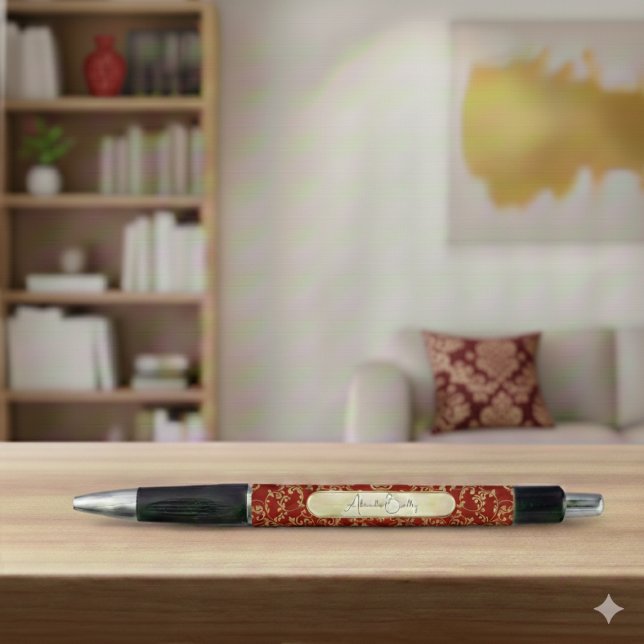 Stylo Personalized Crimson Gold Damask Pattern (Créateur téléchargé)