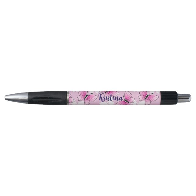 Stylo Personalized Pink Butterfly Cute Kawaii Pen (Devant)