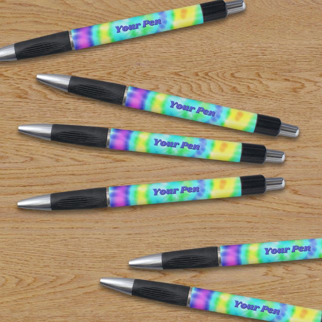 Stylo Personnalisé Coloré Tie Dye Mignon (A set of 6 tie dye pens with space for your name.)