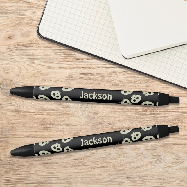 Stylo personnalisé Motif de crâne mou noir (Cute skull pens with space for your name. Perfect for back to school! (or back to skull)💀)