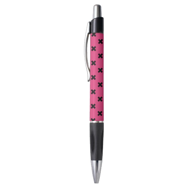 Stylo Piqûres de croix noire sur fuchsia (Haut (Vertical))