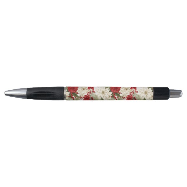 Stylo Poinsettia de Noël – Conception florale des Fêtes (Devant)