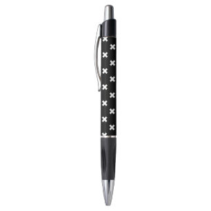 Stylo Points de croix blancs sur fond noir