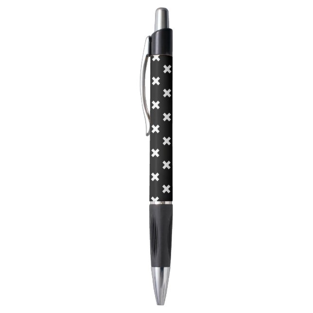 Stylo Points de croix blancs sur fond noir (Haut (Vertical))