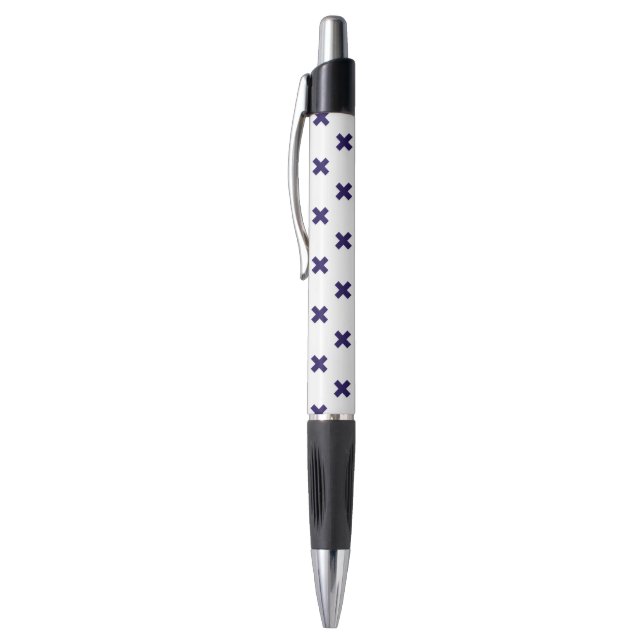 Stylo Points de croix bleu marine sur fond blanc (Haut (Vertical))