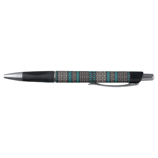 Stylo Points Turquoises noirs Zigzags Motif (Bas)