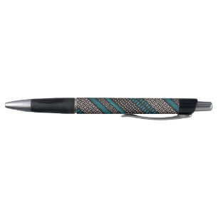 Stylo Points Turquoises noirs Zigzags Motif