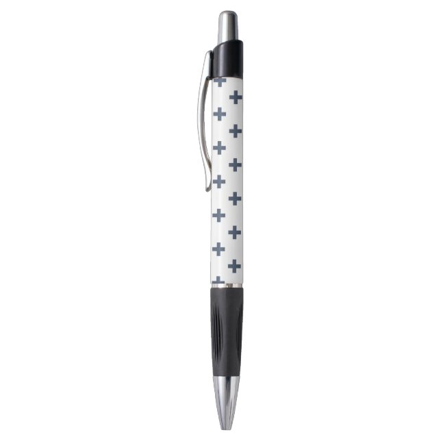 Stylo Polka gris-bleu croise sur blanc (Haut (Vertical))