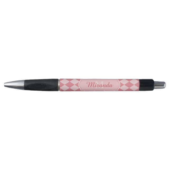 Stylo Preppy Jacquard rose Girly Monogramme Nom du burea (Devant)