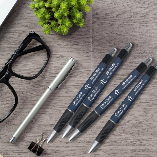 Stylo Professionnel 2 Lettre Monogramme Marine Bleu Text (Créateur téléchargé)