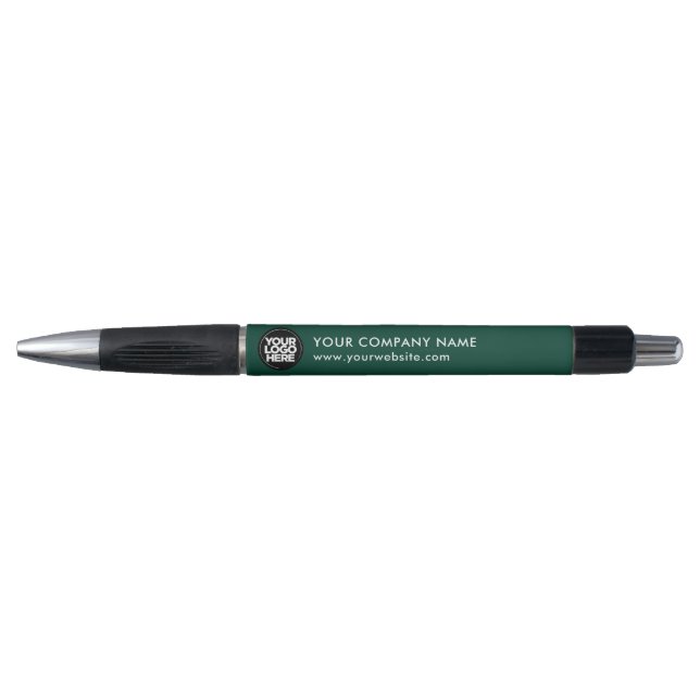 Stylo promotionnel vert foncé avec logo de votre e (Devant)