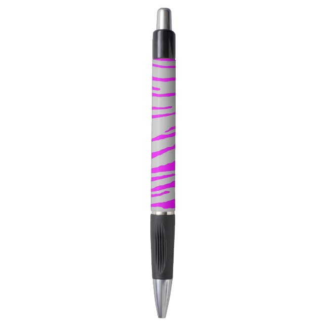 Stylo Rayures de Tigre Argentées Rose (Devant (Vertical))