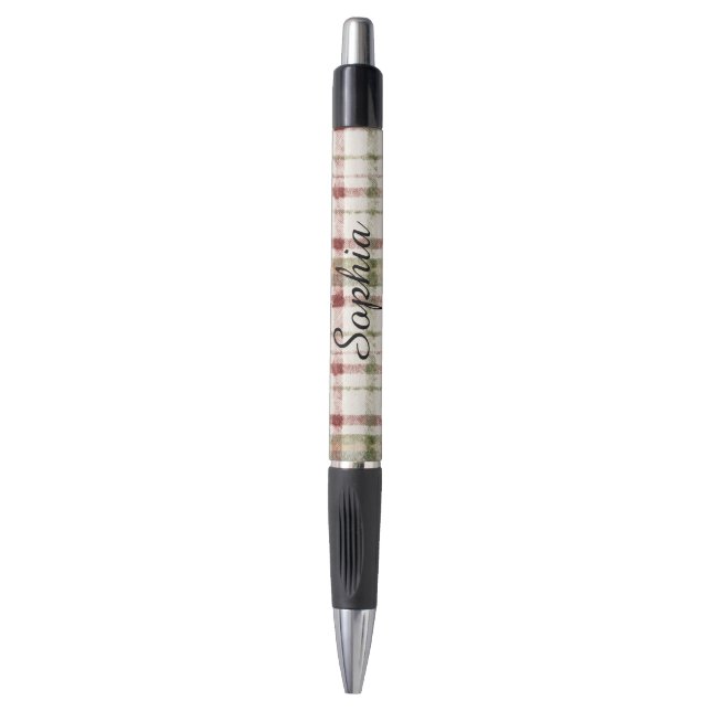 Stylo Rayures écossaises vertes et rouges crème  (Devant (Vertical))