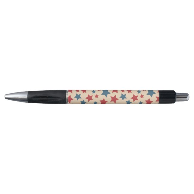 Stylo Red and Blue Stars, 4th of July, Beige Background (Devant)