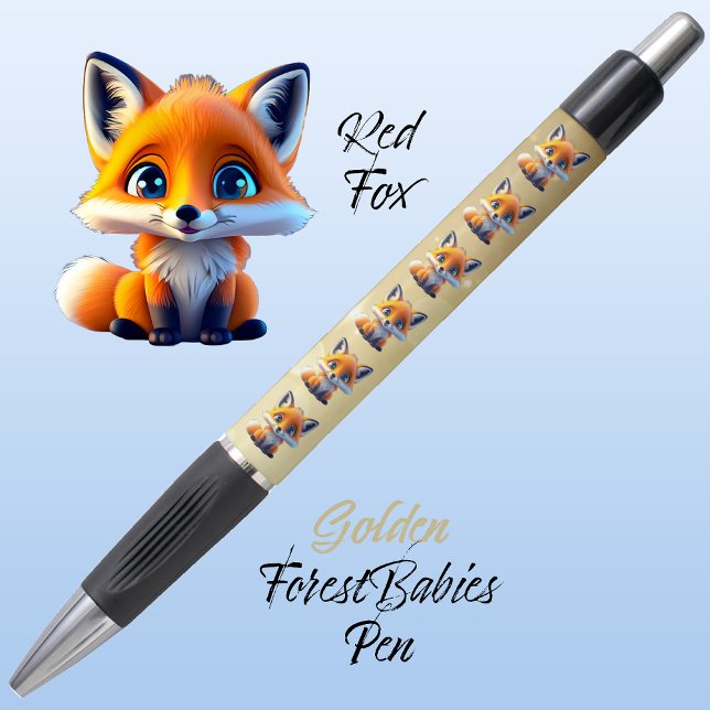 Stylo Red Fox Cute unique Whimsical Forest Animal 🦊 Or (Cute Whimsical Red Fox Cartoon Graphic, gold  ForestBabies Pen 🦊)