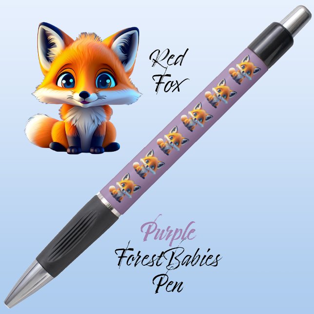 Stylo Red Fox mûre unique Forêt lunaire animal pourpre (Cute Whimsical Red Fox Cartoon Graphic, purple ForestBabies Pen 🦊)