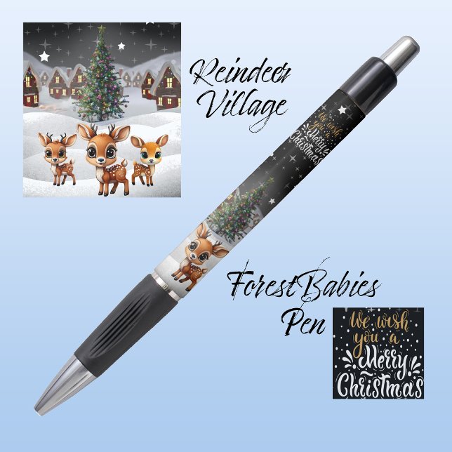 Stylo Reindeer, Nous Vous Souhaitons Un Joyeux Noël 🦌 � (Reindeer, We Wish You A Merry Christmas Tree, Snowy Village House, Deer, Star Winter Scene 🦌🎄🎁✨)