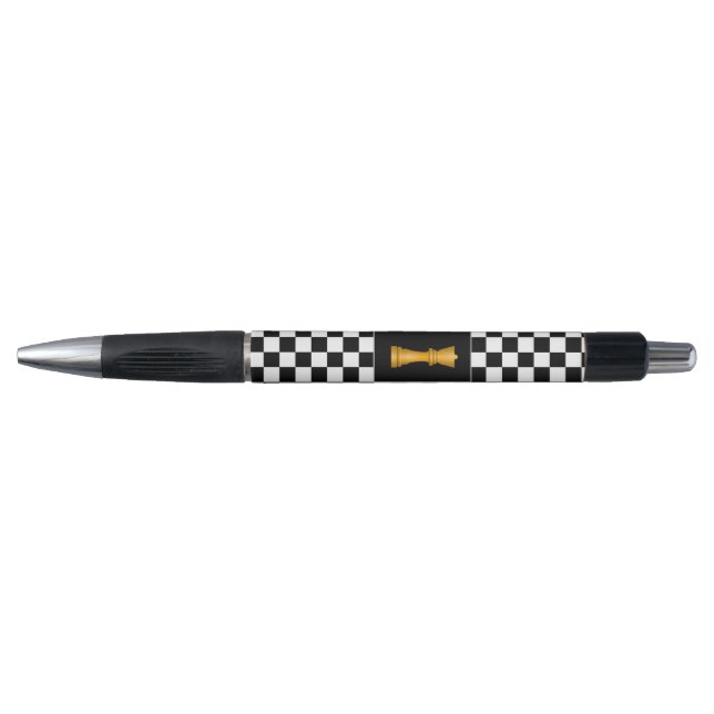 Stylo Reine dorée sur damier noir et blanc (Devant)