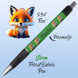 Stylo Renard rouge, Forêt Whimsical Unique, Vert animal