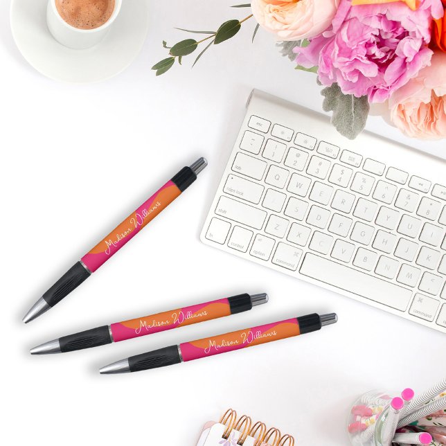 Stylo Rose Clair et Orange Chaud Abstrait et Audacieux (Cool pens to personalize with your name.)