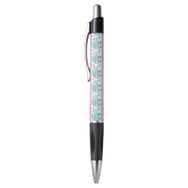 Stylo Rose et motif ethnique turquoise d'éléphant (Haut (Vertical))