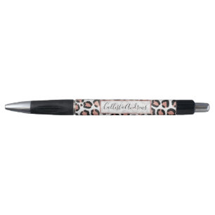 Stylo Rose noir moderne  or Empreinte de léopard à huile