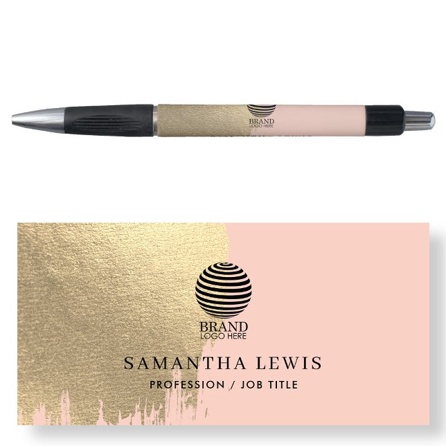 Stylo Rose Pâle Or Logo & Nom de l'Entreprise Promotionn (Blush Pink Gold Promotional Business Logo & Name Pen)