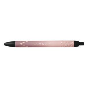 Stylo rose Parties scintillant or avec lettre pers