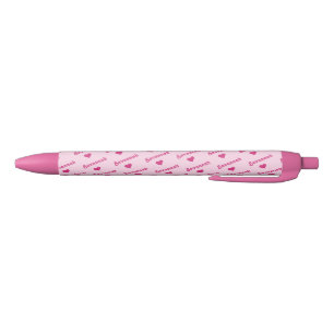 Stylo rose personnalisé - tout nom avec des coeurs