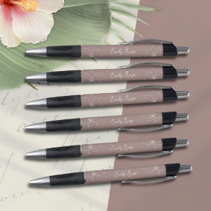 Stylo Rose Poussiéreuse Art Linéaire Floral Ivoire Minim