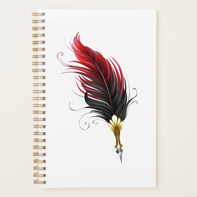 Stylo rouge en plumes avec nib or (Devant)