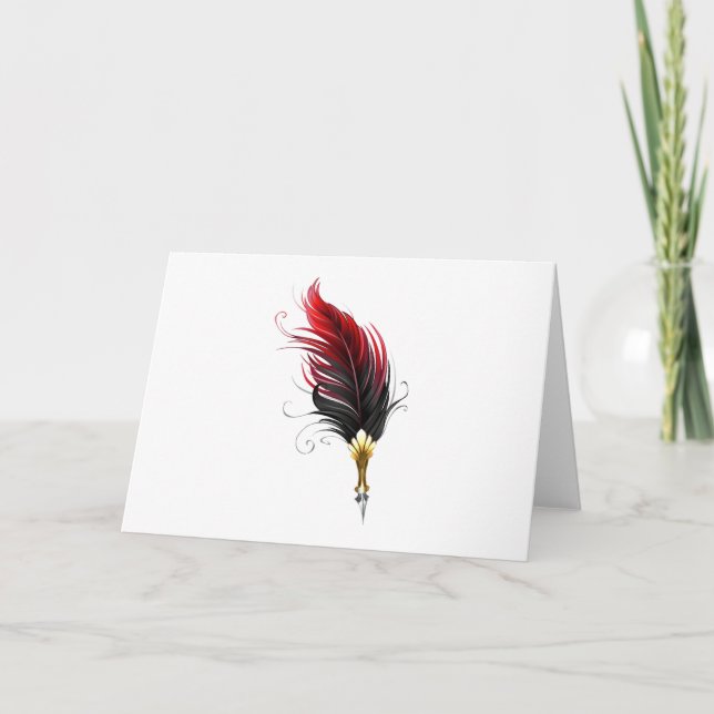 Stylo rouge en plumes avec nib or (Devant)