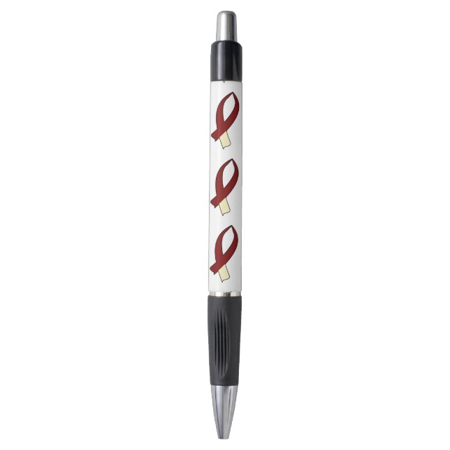 Stylo Ruban de sensibilisation (Bourgogne et crème) (Devant (Vertical))