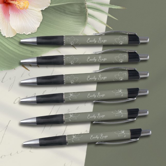Stylo Sage Green Ivory Floral Line Art Minimalist Zen (Minimalist Floral Zen Line Art Ivory Sage Green Pen ©Susanne Sachers - Sunny Wanderlust 🌞✈️)