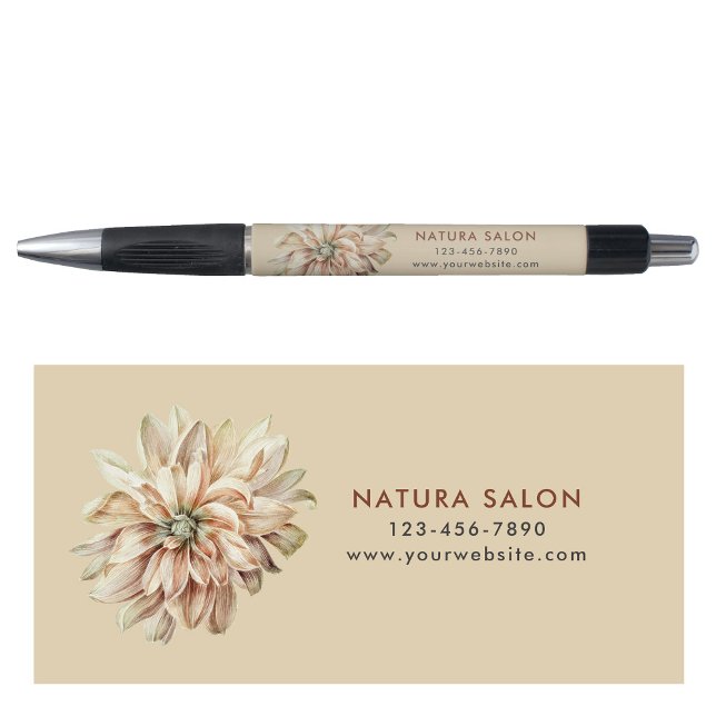 Stylo Salon Floral Bohème Entreprise Promotion Beige (Bohemian Floral Salon Business Promotional Beige Pen)