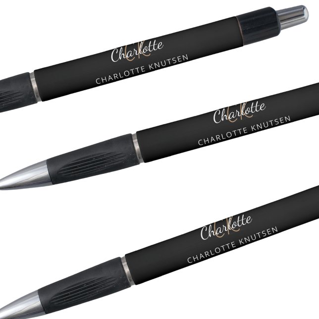 Stylo Script de nom de monogramme noir blanc (Créateur téléchargé)