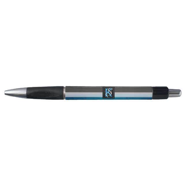 Stylo Simple deux tons bleu et gris Initiales Monogramme (Devant)