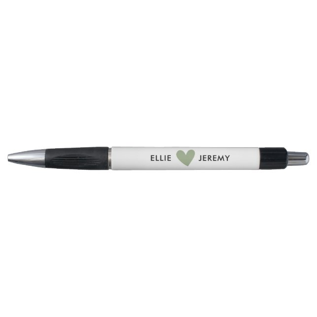 Stylo Simple mariage coeur vert sauge blanc (Devant)