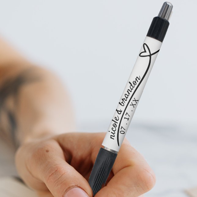 Stylo Simple Mariage de coeur blanc et noir (Simple White & Black Heart Wedding Pen)