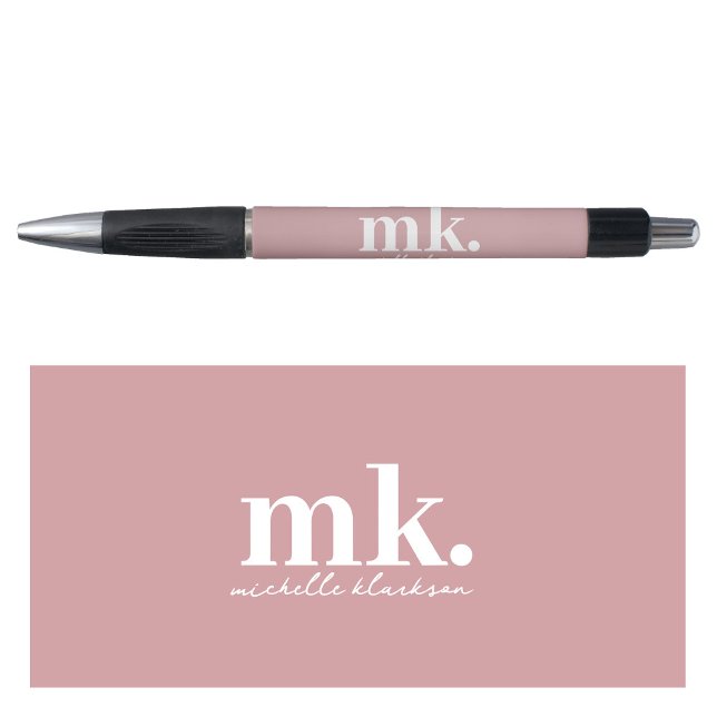 Stylo Simple Monogramme Minimaliste Moderne Rose  (Simple Modern Minimalist Pink Script Monogram Pen)