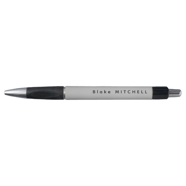 Stylo Simple Monogramme Nom Moderne Gris (Devant)