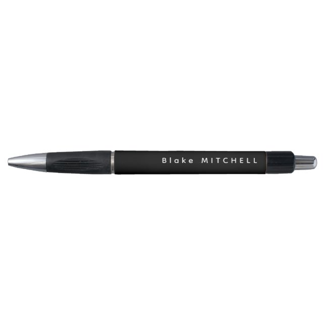 Stylo Simple Monogramme Nom Moderne Noir (Devant)
