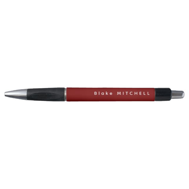 Stylo Simple Monogramme Nom Moderne Rouge Bourgogne (Devant)