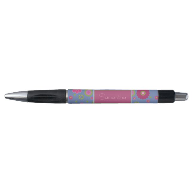 Stylo Snazzy rose et bleu Motif Fleur Personnalisé (Devant)