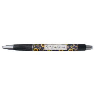 Stylo Sunny Yellow Gold Navy Feuille Motif
