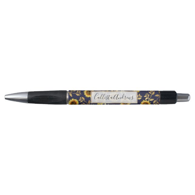 Stylo Sunny Yellow Gold Navy Feuille Motif (Devant)